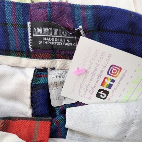 Vintage 80's Ambitions Blue, Red, & Green Tartan Plaid High Waisted Golf Shorts - Picture 5 of 6